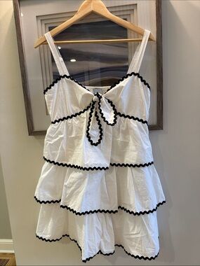 White Mini Sundress with Black Trim - Brand